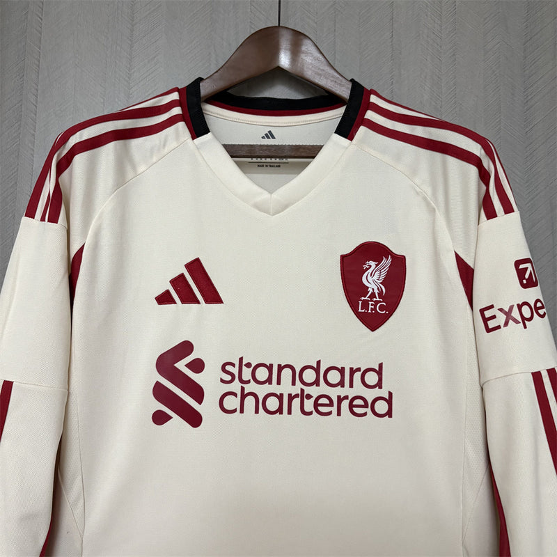 Camisa II Liverpool | 25/26 Torcedor Adidas - Branca e Vermelha - Manga Longa
