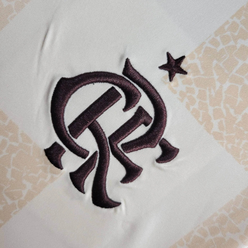 Camisa Pré Jogo Flamengo | 24/25 Torcedor Adidas - Branca e Marrom - Feminina