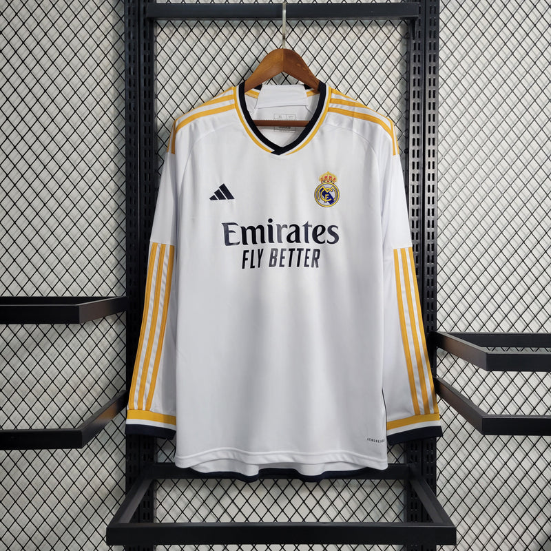 Camisa I Real Madrid | 23/24 Torcedor Adidas - Branca - Manga Longa