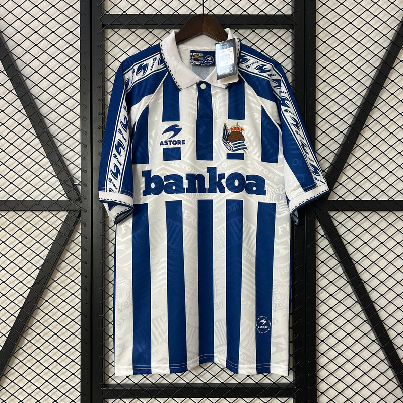 Camisa I Real Sociedad Retrô | 94/95 Astore - Azul e Branca