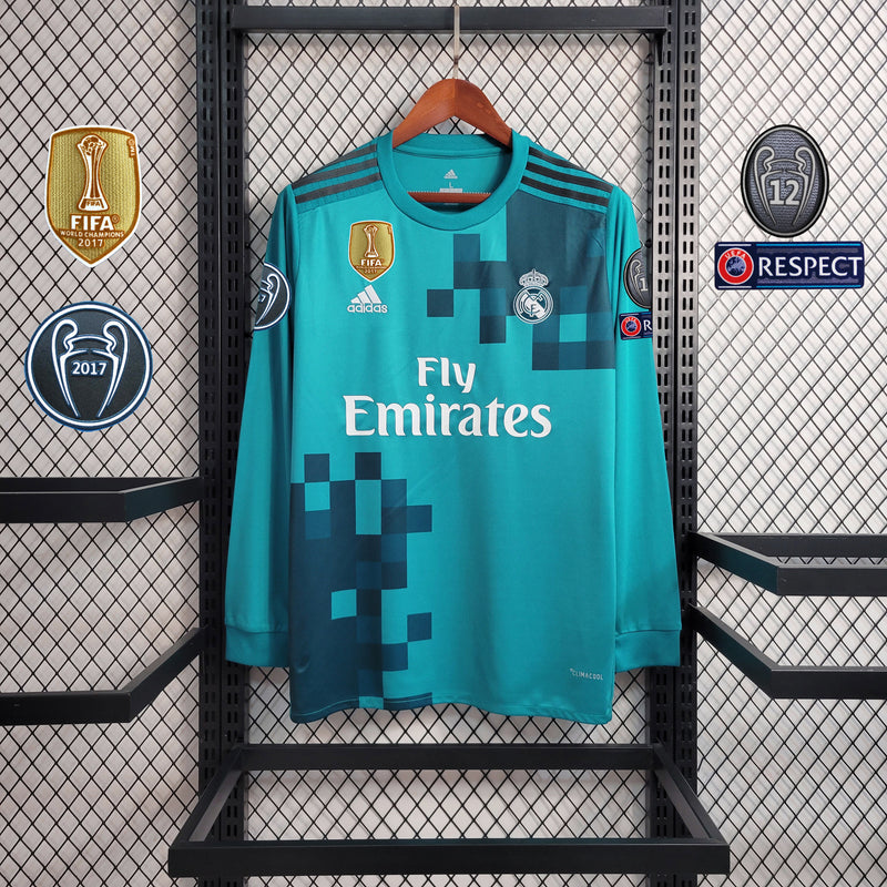 Camisa III Real Madrid | 17/18 Torcedor Adidas - Azul - Manga Longa + Patches