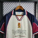 Camisa Iron Maiden x West Ham Retrô | 1999 Vandanel - Branca Azul e Vermelha