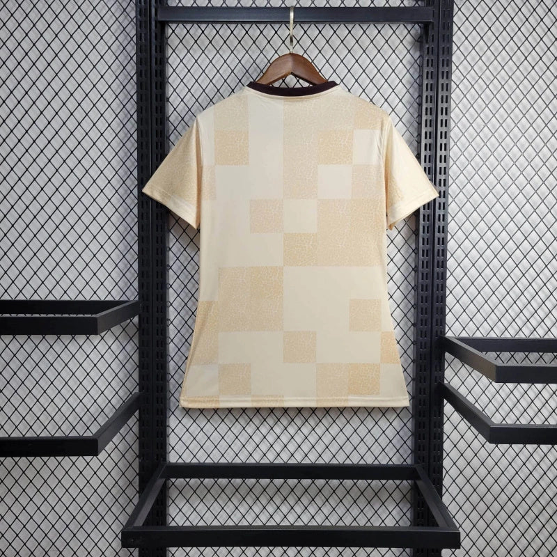 Camisa Pré Jogo Flamengo | 24/25 Torcedor Adidas - Branca e Marrom - Feminina