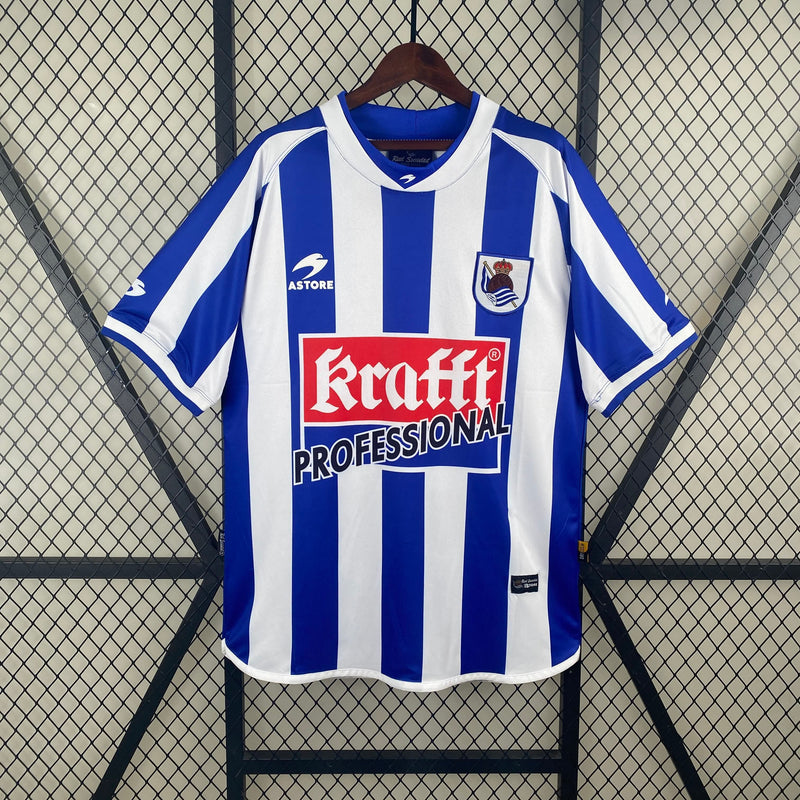 Camisa I Real Sociedad Retrô | 02/03 Astore - Azul e Branca