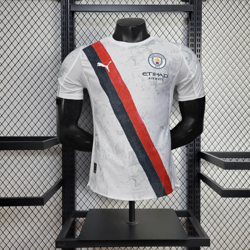 Camisa II Manchester City | 2025 Modelo Jogador Puma - Branca Vermelha e Preta