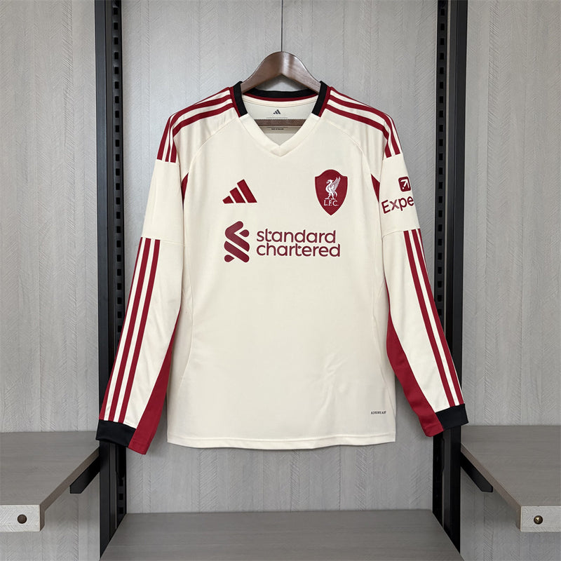 Camisa II Liverpool | 25/26 Torcedor Adidas - Branca e Vermelha - Manga Longa