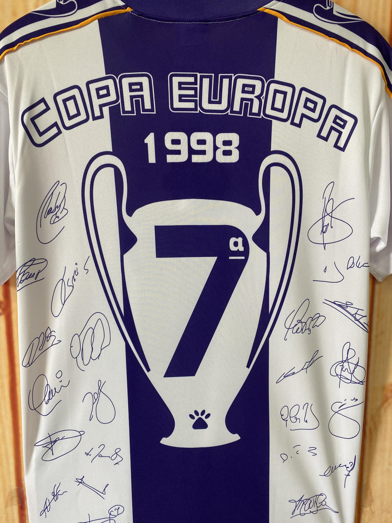 Camisa Champions League Real Madrid Retrô | 97/98 Torcedor Kelme - Branca e Roxa