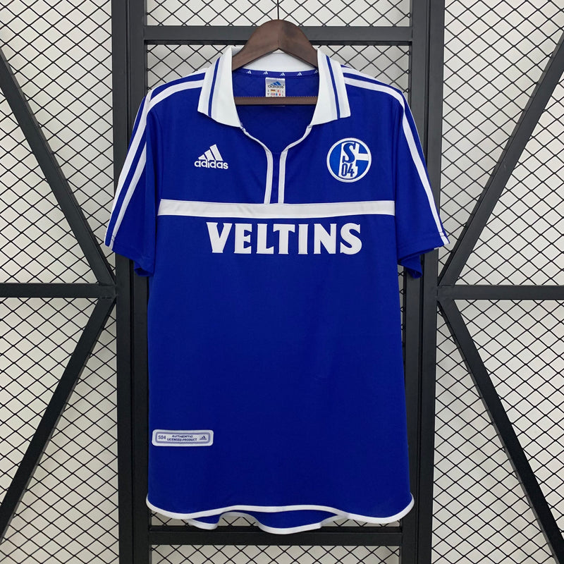 Camisa I Schalke 04 Retrô | 01/02 Adidas - Azul e Branca