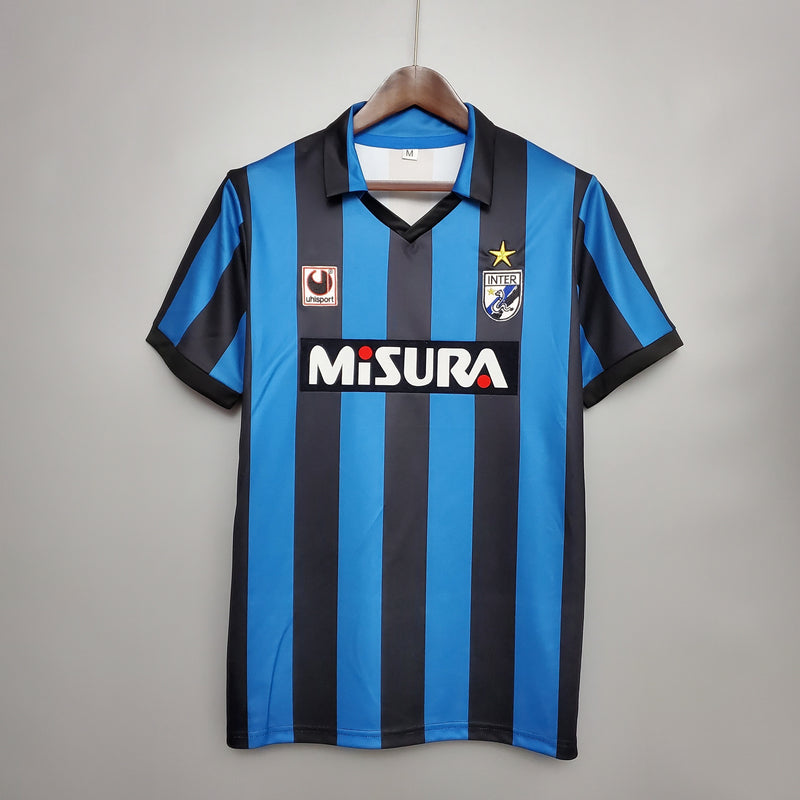 Camisa I Inter de Milão Retrô | 88/90 Uhlsport - Azul e Preta