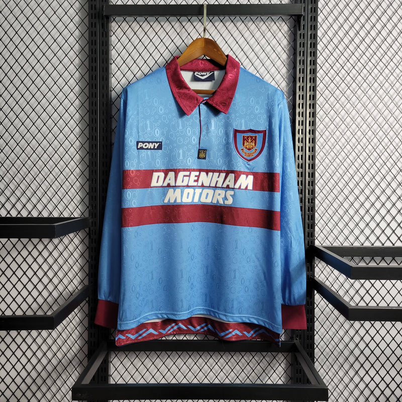 Camisa II West Ham Retrô | 95/97 Pony - Azul e Vermelha - Manga Longa