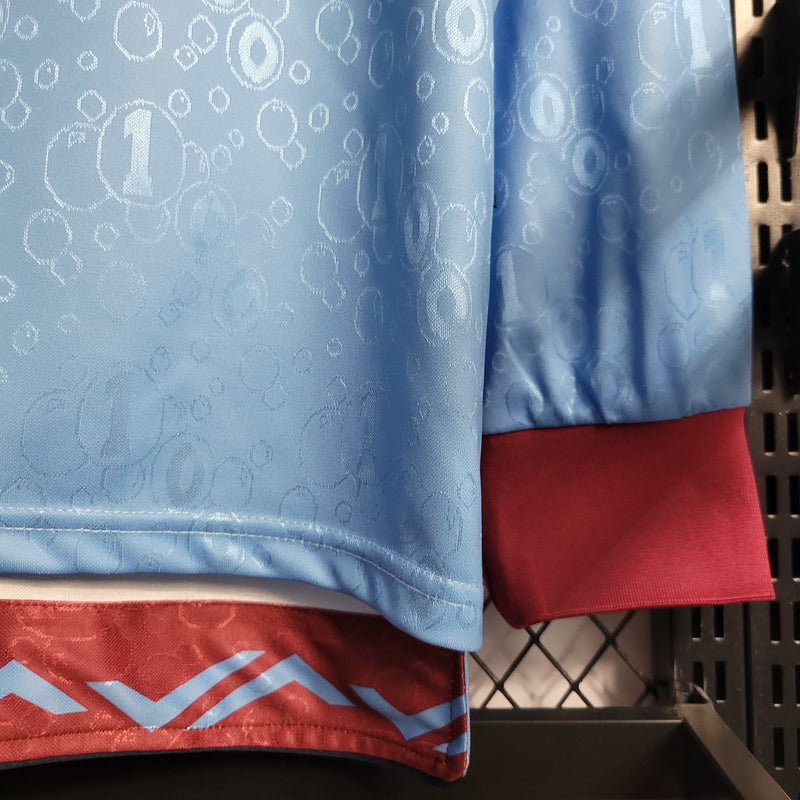 Camisa II West Ham Retrô | 95/97 Pony - Azul e Vermelha - Manga Longa