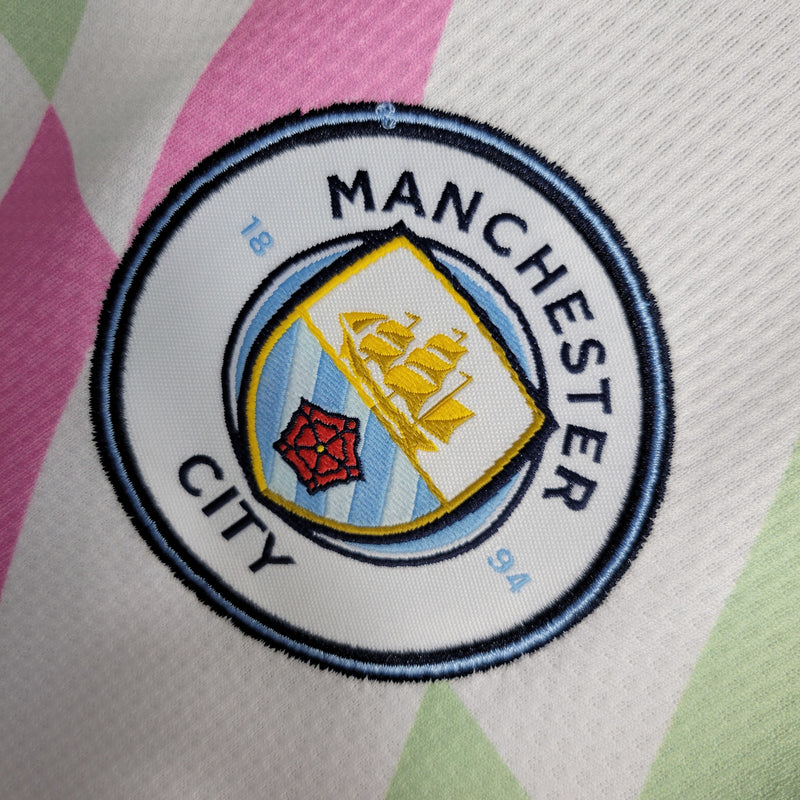 Camisa Pré Jogo Manchester City | 23/24 Torcedor Puma - Branca Verde e Rosa