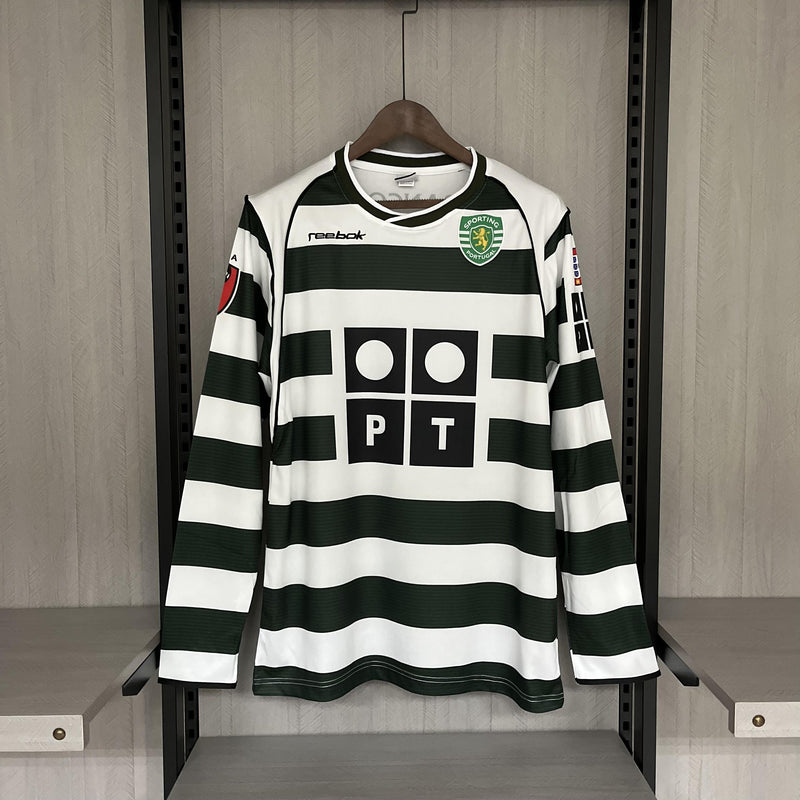Camisa I Sporting Retrô | 01/03 Reebok - Verde e Branca - Manga Longa