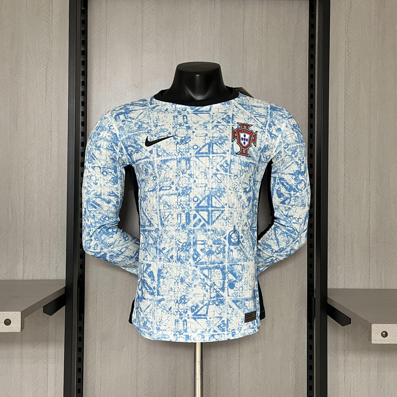 Camisa II Portugal | 24/25 Modelo Jogador Nike - Branca e Azul (Manga Longa)