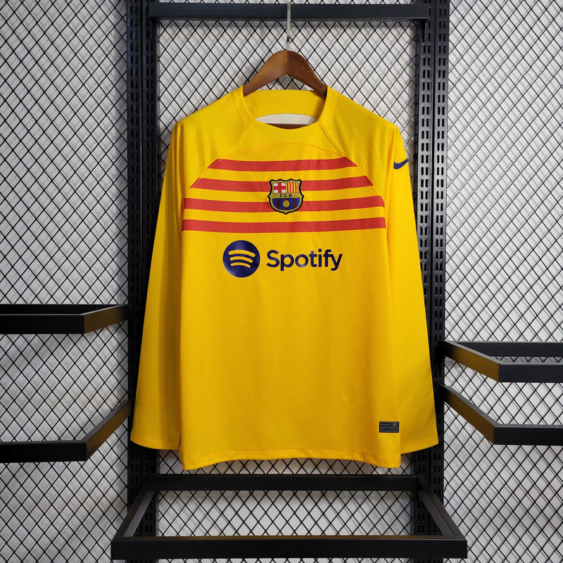 Camisa IV Barcelona | 23/24 Torcedor Nike - Amarela e Vermelha - Manga Longa