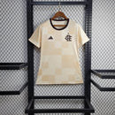 Camisa Pré Jogo Flamengo | 24/25 Torcedor Adidas - Branca e Marrom - Feminina