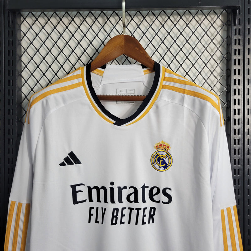 Camisa I Real Madrid | 23/24 Torcedor Adidas - Branca - Manga Longa