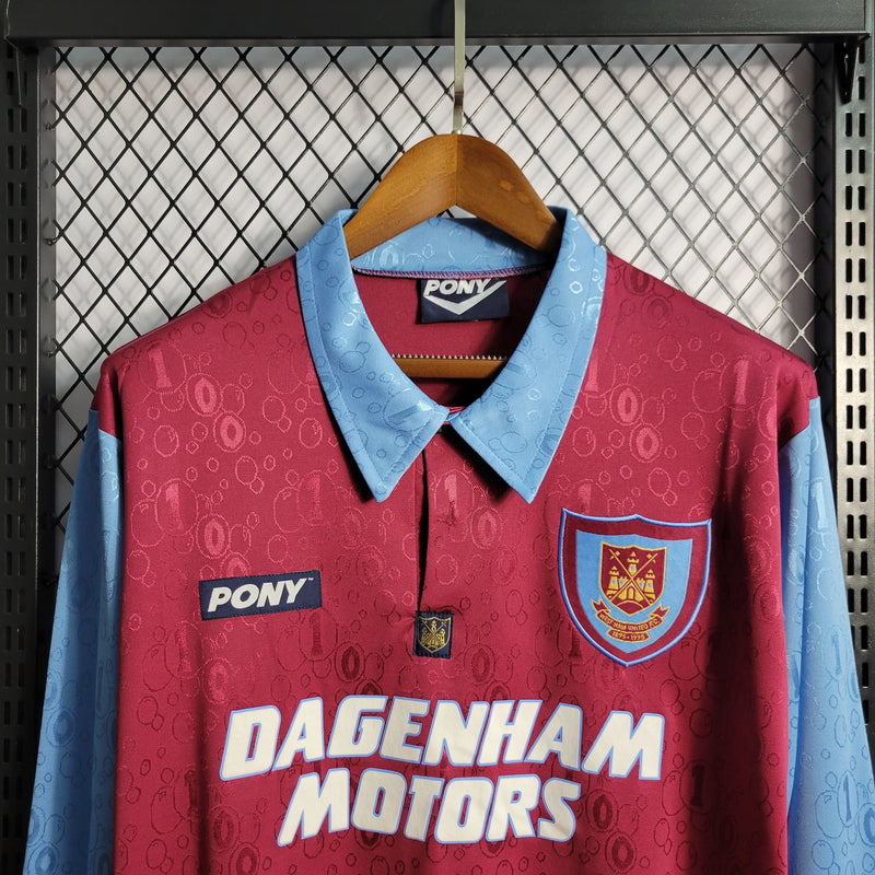 Camisa I West Ham Retrô | 95/97 Pony - Vermelha e Azul - Manga Longa