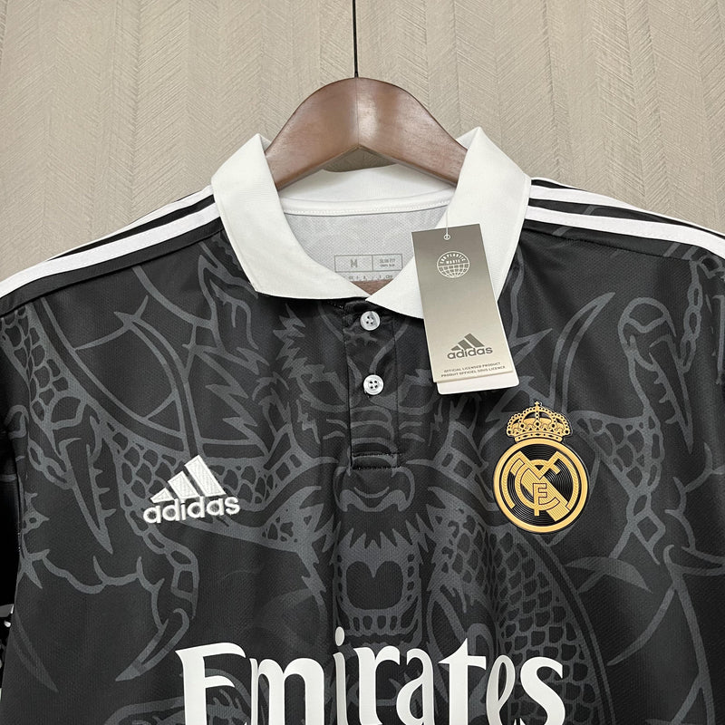 Camisa Chinese Dragon Real Madrid | 23/24 Torcedor Adidas - Preta e Branca