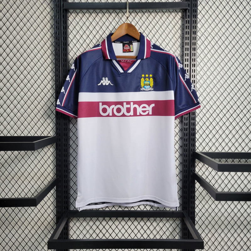 Camisa II Manchester City Retrô | 97/98 Kappa - Branca Azul e Vermelha